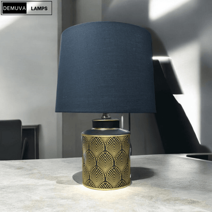 Black & Gold Modern Floral Table Lamp - Demuva