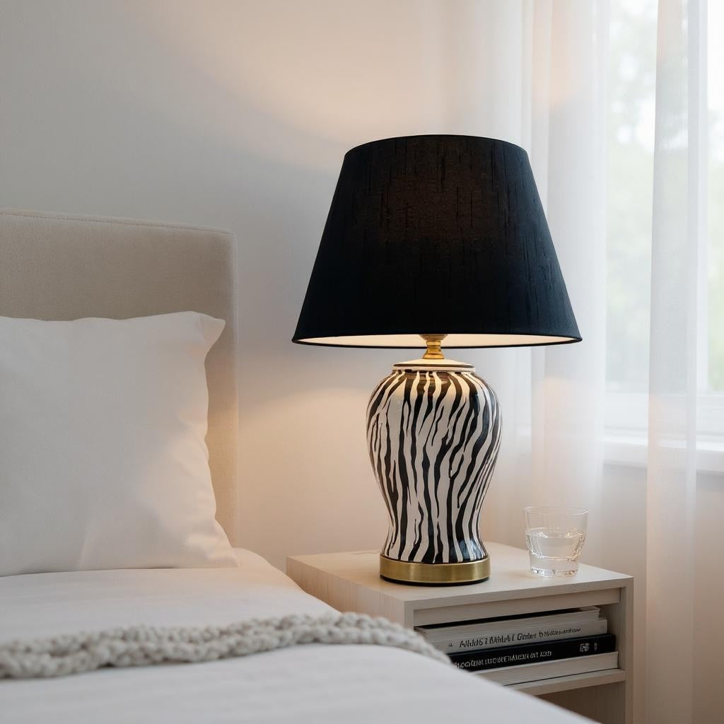 Illuminate your space with our stunning Modern Zebra Ceramic Table Lamp! 🦓✨ Perfect for your bedroom or hallway, this 64cm beauty features a chic drum black shade. #HomeDecor #LightingGoals