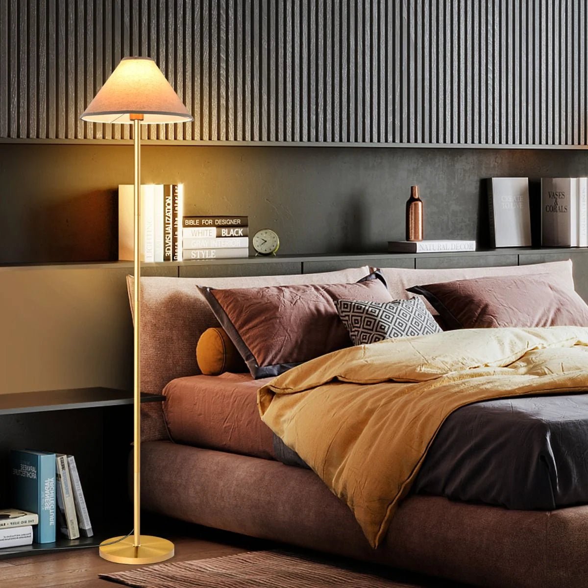 Elegant Floor Lamp with Linen Shade and Foot - Operated Switch - Demuva