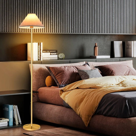 Elegant Floor Lamp with Linen Shade and Foot - Operated Switch - Demuva