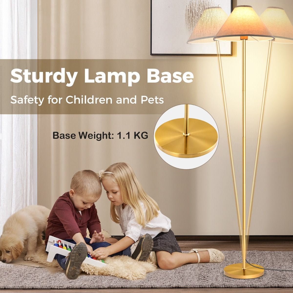 Elegant Floor Lamp with Linen Shade and Foot - Operated Switch - Demuva
