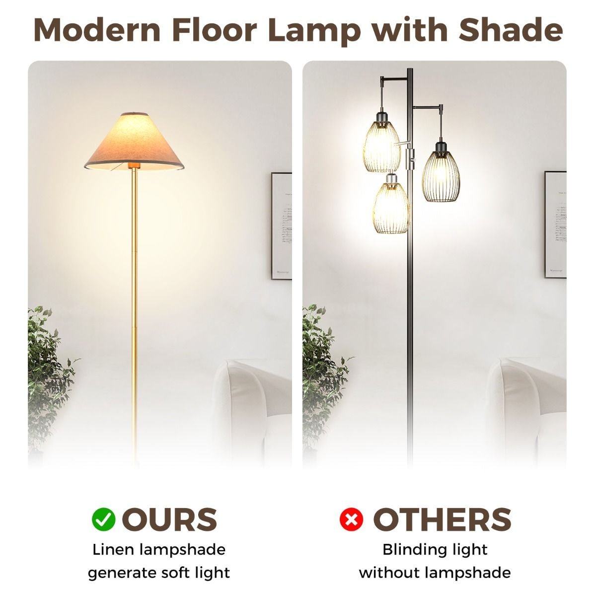 Elegant Floor Lamp with Linen Shade and Foot - Operated Switch - Demuva