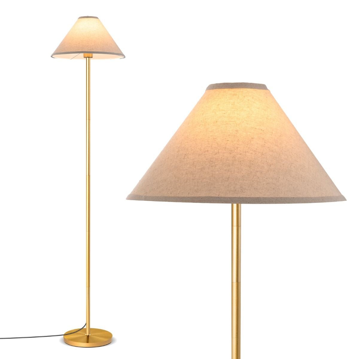 Elegant Floor Lamp with Linen Shade and Foot - Operated Switch - Demuva