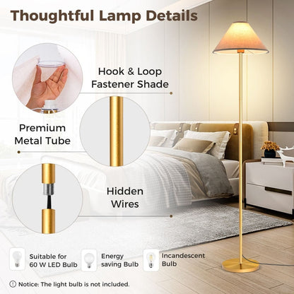 Elegant Floor Lamp with Linen Shade and Foot - Operated Switch - Demuva