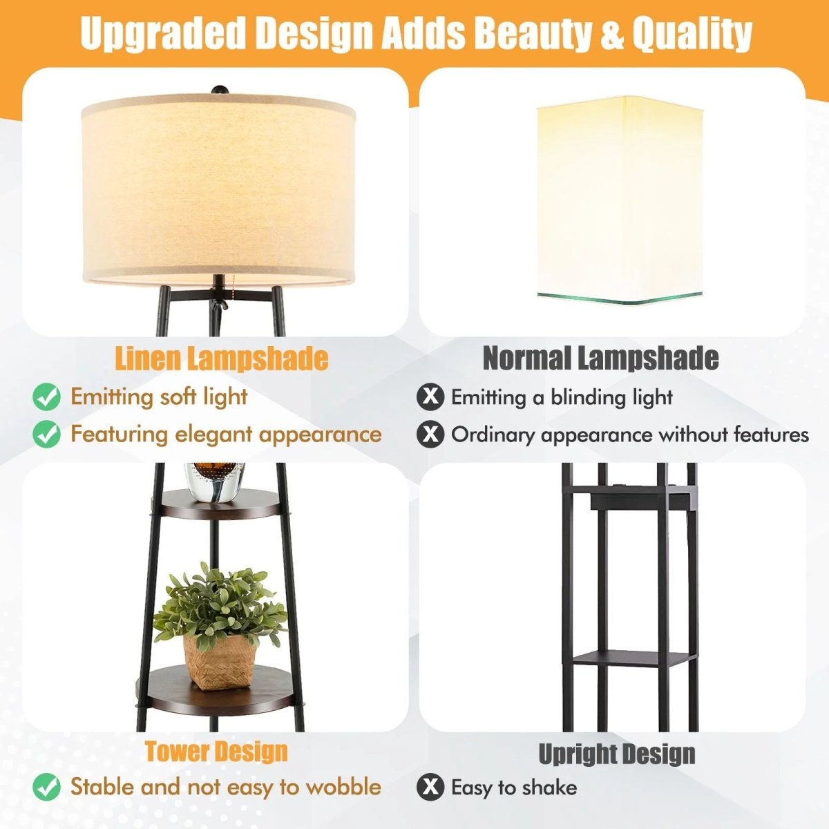 Floor Lamp with Shelves Linen Lampshade - Demuva