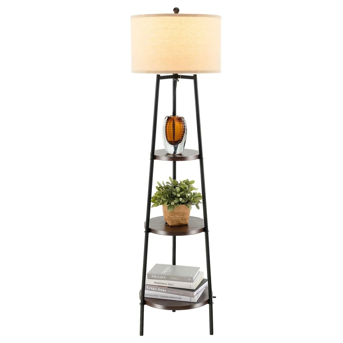 Floor Lamp with Shelves Linen Lampshade - Demuva