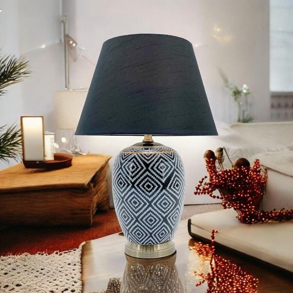 Floral Ceramic Table Lamp featuring a chic pleated shade - Demuva