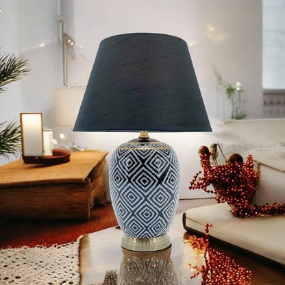 Floral Ceramic Table Lamp featuring a chic pleated shade - Demuva