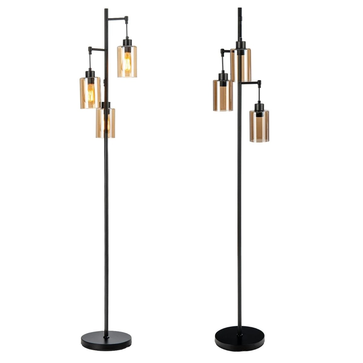 Freestanding Floor Lamp with 3 - Head Hanging Amber Glass Shade - Demuva