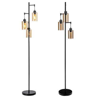 Freestanding Floor Lamp with 3 - Head Hanging Amber Glass Shade - Demuva