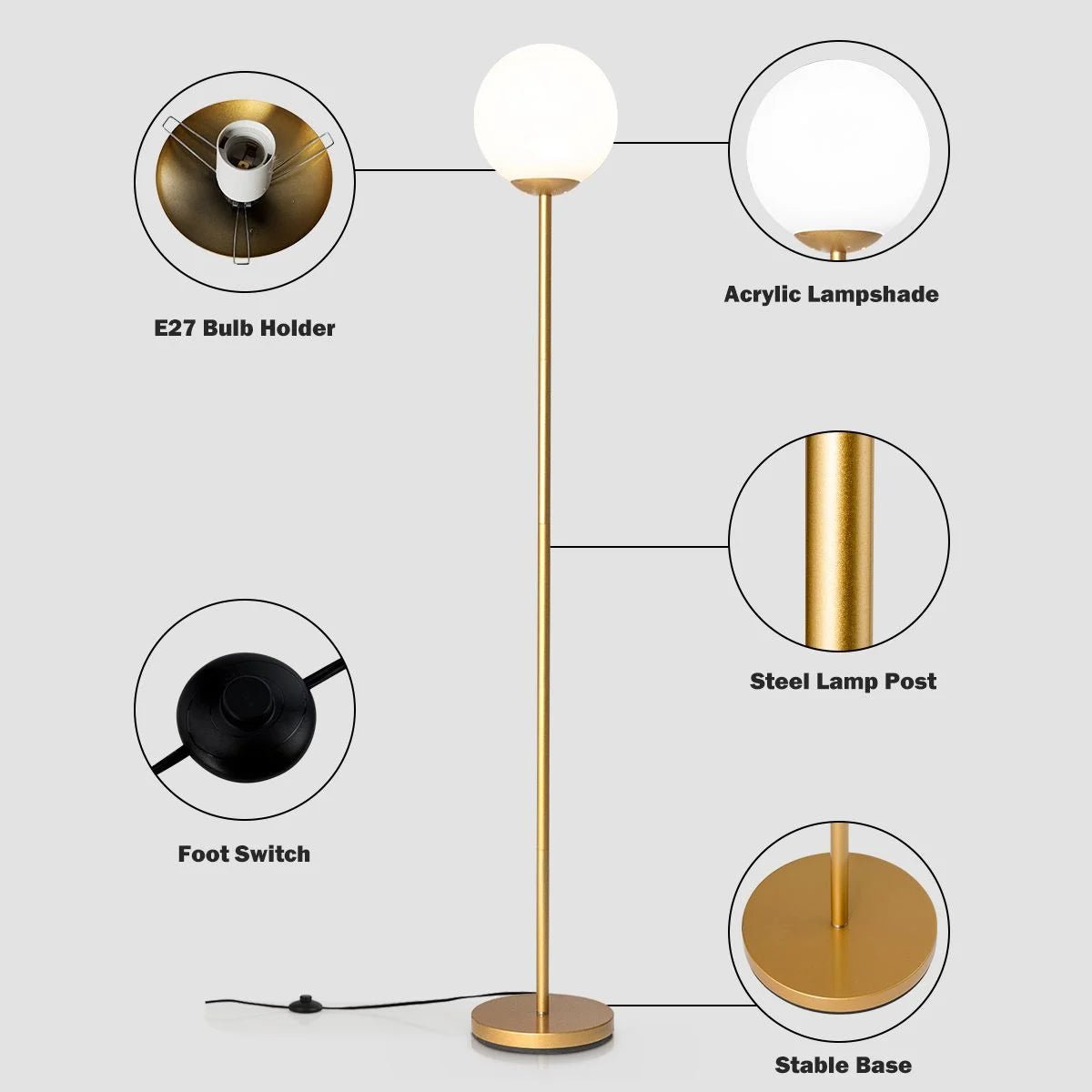 Globe Lamp Cover Floor Lamp with Acrylic Lampshade - Demuva