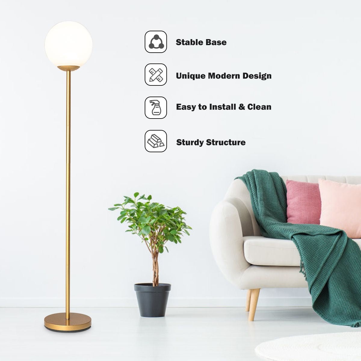 Globe Lamp Cover Floor Lamp with Acrylic Lampshade - Demuva