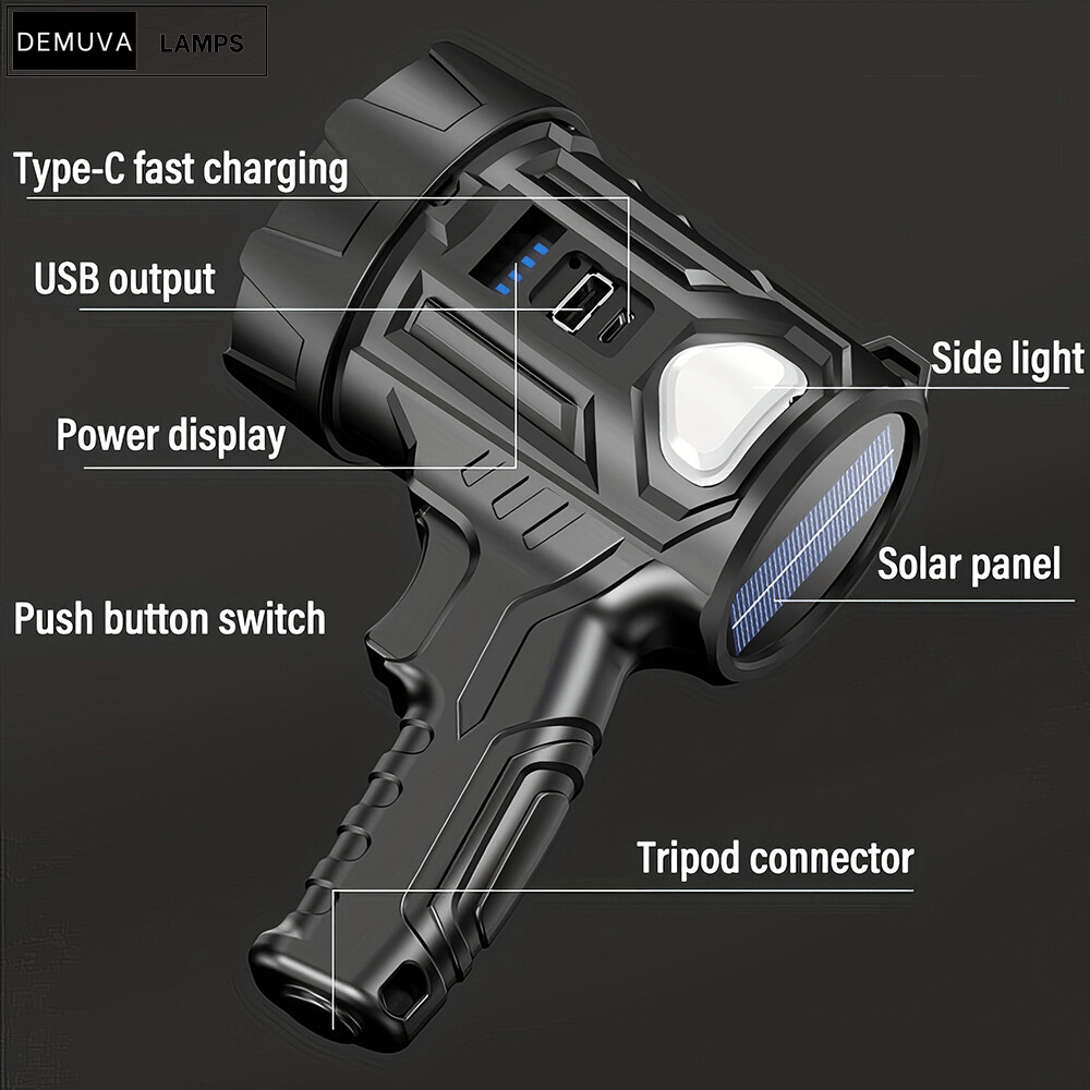 Handheld LED Spotlight Rechargeable Camping Hunting Flashlight Torch Spot Light - Demuva