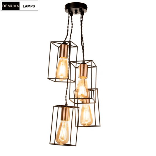 Industrial 4 - Light Black Copper Cage Pendant - Demuva