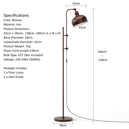 Industrial Floor Lamp with Adjustable Height and Lamp Head - Demuva