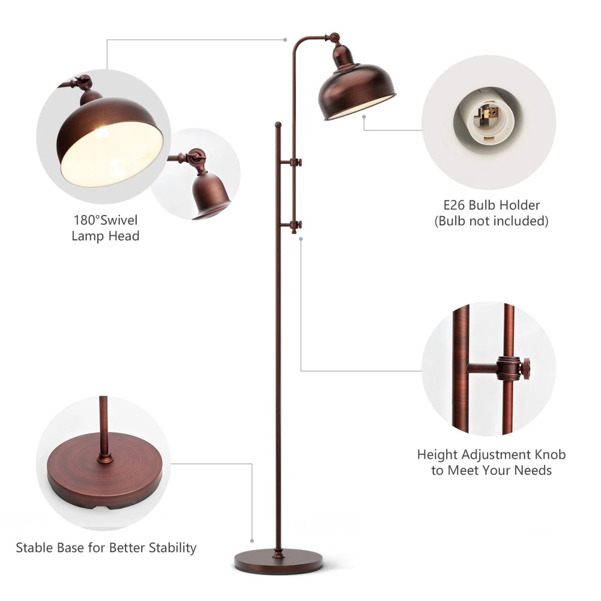 Industrial Floor Lamp with Adjustable Height and Lamp Head - Demuva