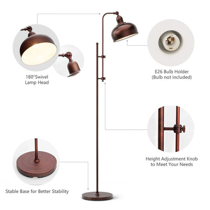 Industrial Floor Lamp with Adjustable Height and Lamp Head - Demuva