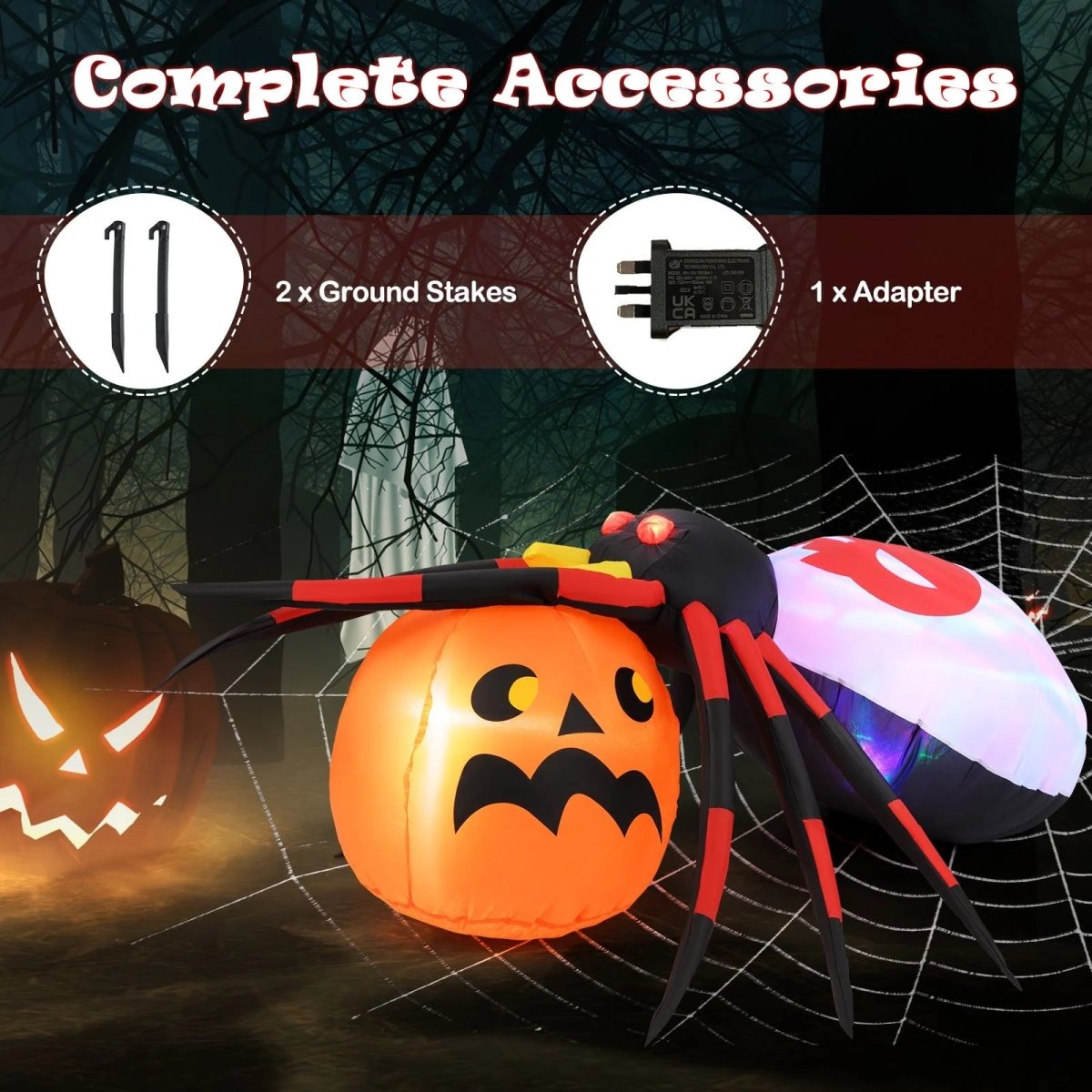 Inflatable Halloween Spider with Colorful Rotating Light - Demuva