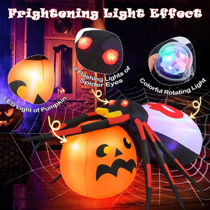 Inflatable Halloween Spider with Colorful Rotating Light - Demuva