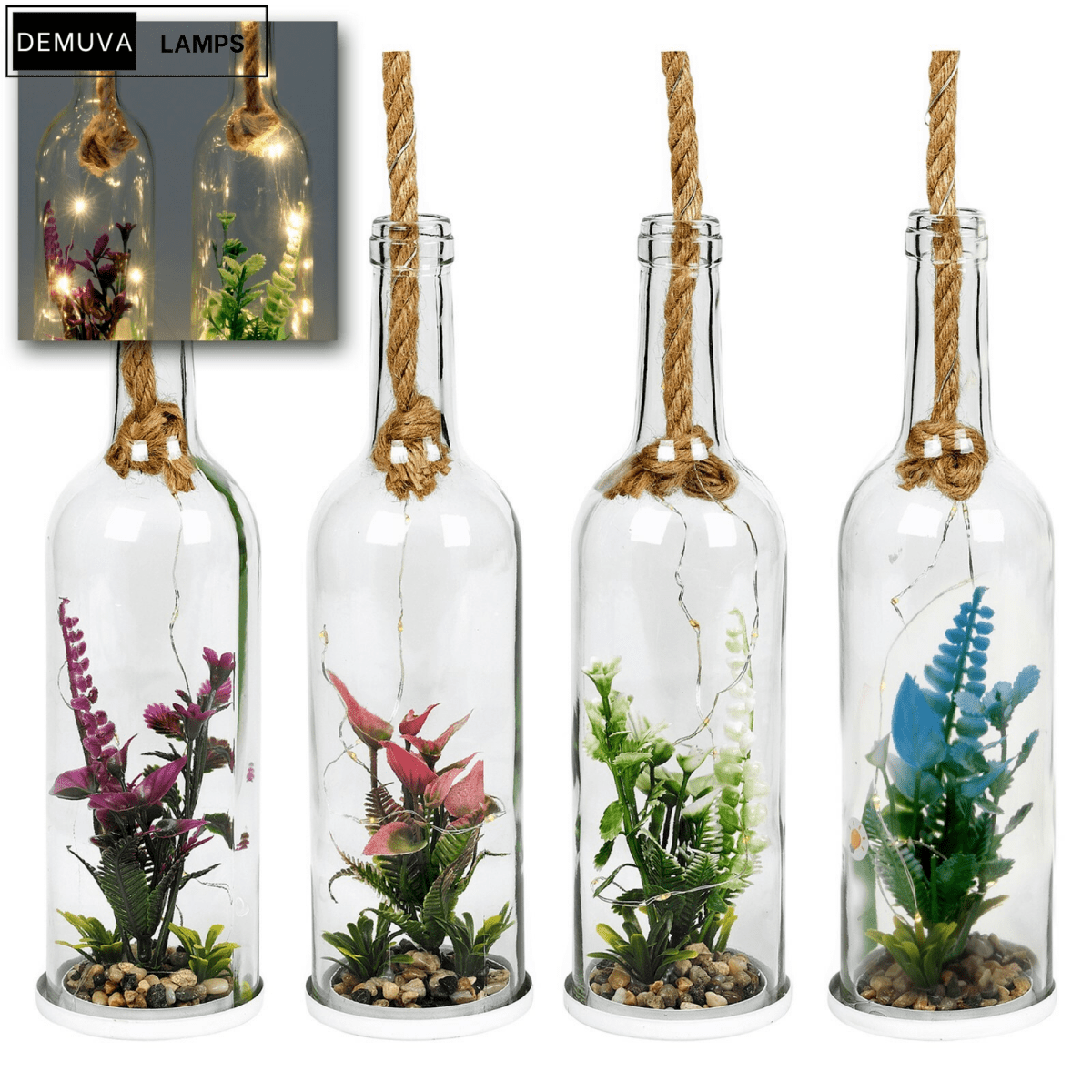 Light up Glass Bottle Flower Plant Decorative Ornament on an LED Rope Home Decor - Demuva