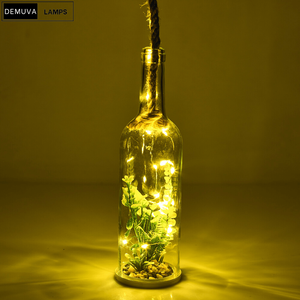 Light up Glass Bottle Flower Plant Decorative Ornament on an LED Rope Home Decor - Demuva