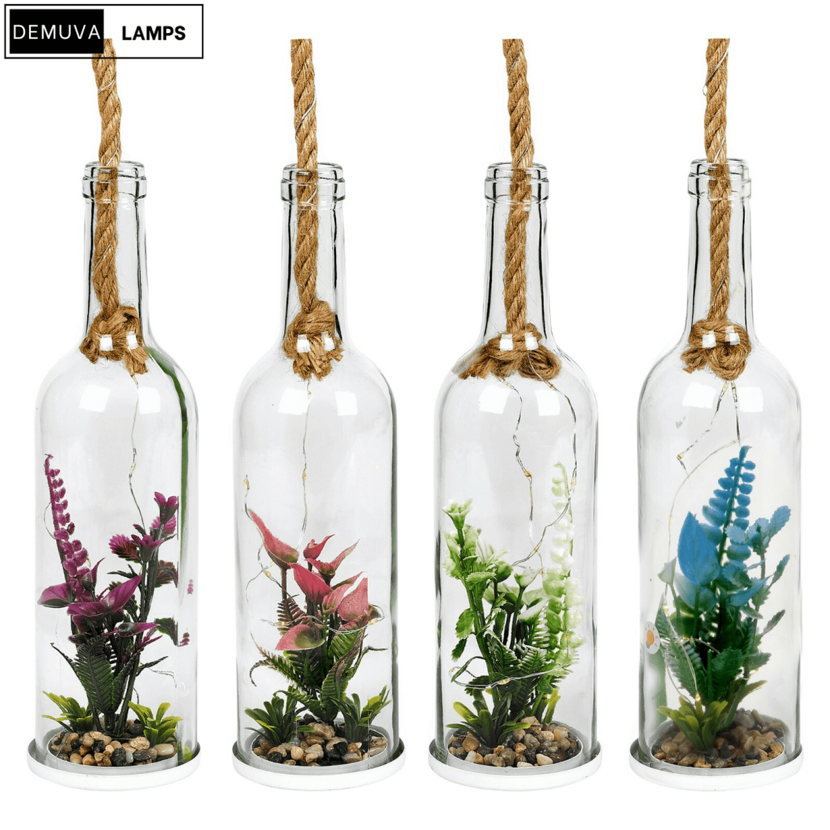 Light up Glass Bottle Flower Plant Decorative Ornament on an LED Rope Home Decor - Demuva