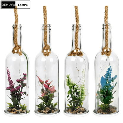 Light up Glass Bottle Flower Plant Decorative Ornament on an LED Rope Home Decor - Demuva