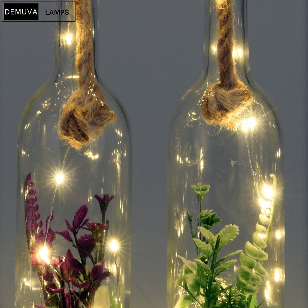 Light up Glass Bottle Flower Plant Decorative Ornament on an LED Rope Home Decor - Demuva