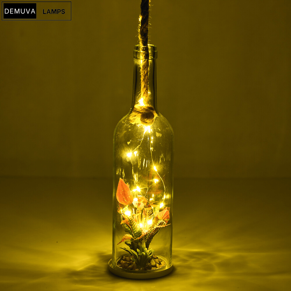 Light up Glass Bottle Flower Plant Decorative Ornament on an LED Rope Home Decor - Demuva