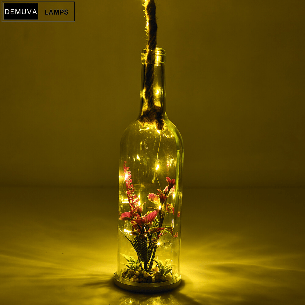 Light up Glass Bottle Flower Plant Decorative Ornament on an LED Rope Home Decor - Demuva