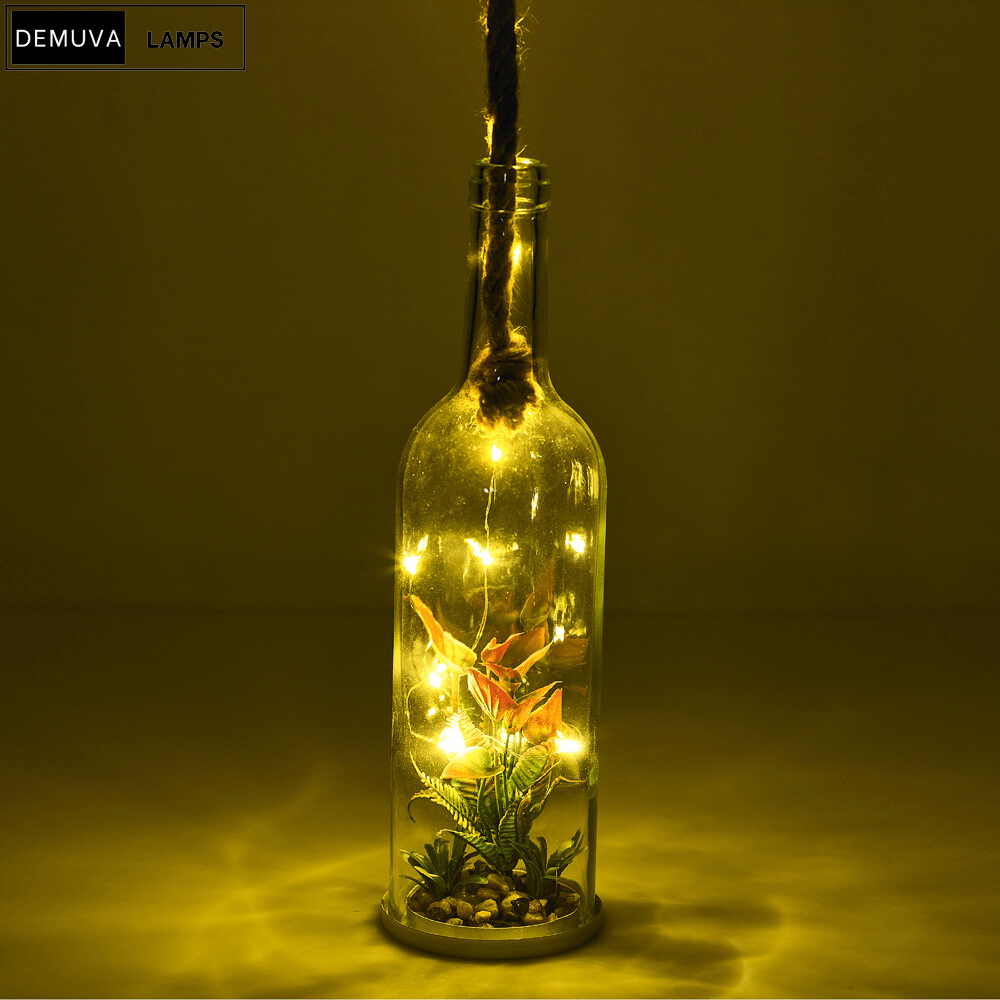 Light up Glass Bottle Flower Plant Decorative Ornament on an LED Rope Home Decor - Demuva