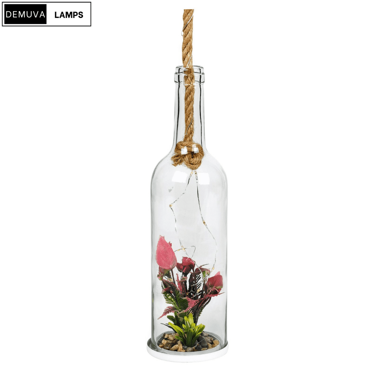 Light up Glass Bottle Flower Plant Decorative Ornament on an LED Rope Home Decor - Demuva