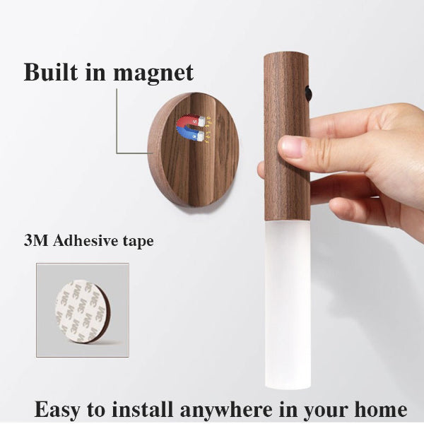 LumoNest Magnetic Wooden Motion Sensor Night Light – USB Rechargeable LED for Hallways, Cabinets & Bedrooms - Demuva