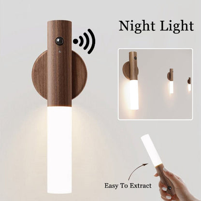LumoNest Magnetic Wooden Motion Sensor Night Light – USB Rechargeable LED for Hallways, Cabinets & Bedrooms - Demuva