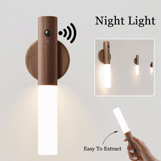 LumoNest Magnetic Wooden Motion Sensor Night Light – USB Rechargeable LED for Hallways, Cabinets & Bedrooms - Demuva
