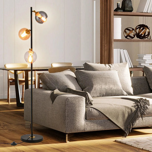 Modern Freestanding Lamp with 3 Glass Globe Lampshades - Demuva