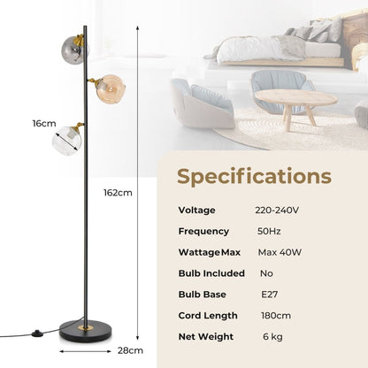 Modern Freestanding Lamp with 3 Glass Globe Lampshades - Demuva