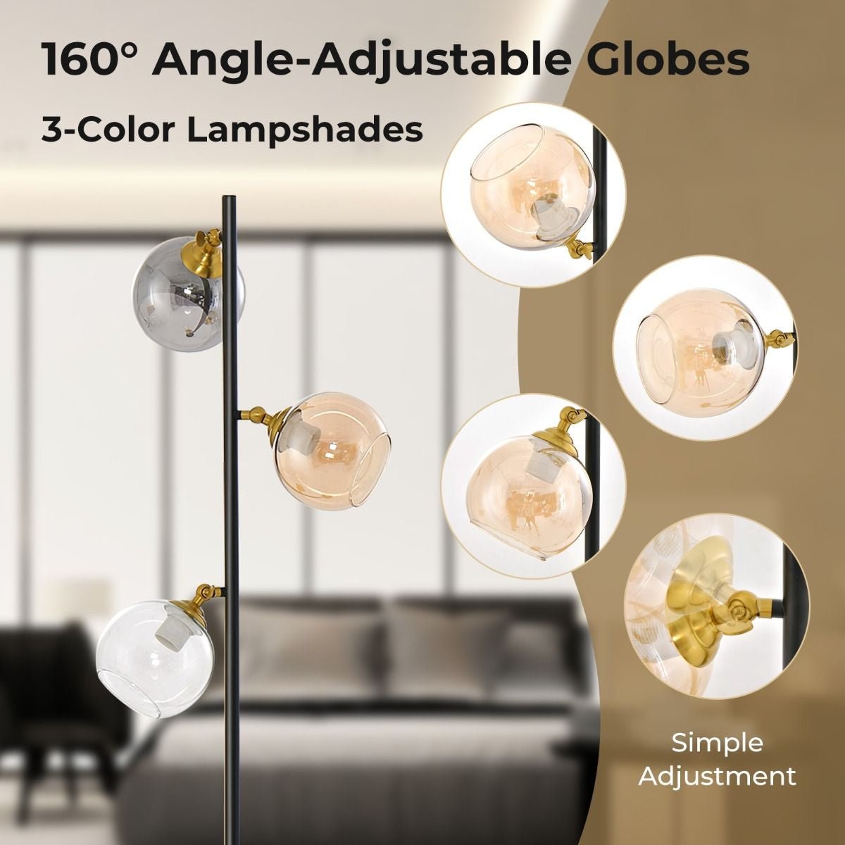 Modern Freestanding Lamp with 3 Glass Globe Lampshades - Demuva