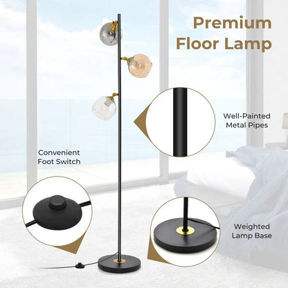 Modern Freestanding Lamp with 3 Glass Globe Lampshades - Demuva