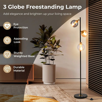Modern Freestanding Lamp with 3 Glass Globe Lampshades - Demuva