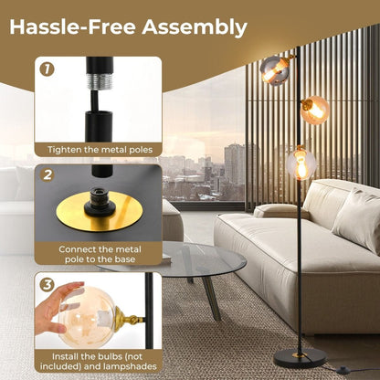 Modern Freestanding Lamp with 3 Glass Globe Lampshades - Demuva