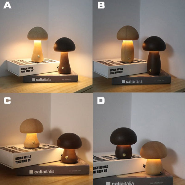 MushiGlow Wooden Mushroom LED Night Light – Touch - Controlled Bedside Lamp for Kids’ Bedrooms - Demuva