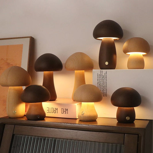 MushiGlow Wooden Mushroom LED Night Light – Touch - Controlled Bedside Lamp for Kids’ Bedrooms - Demuva