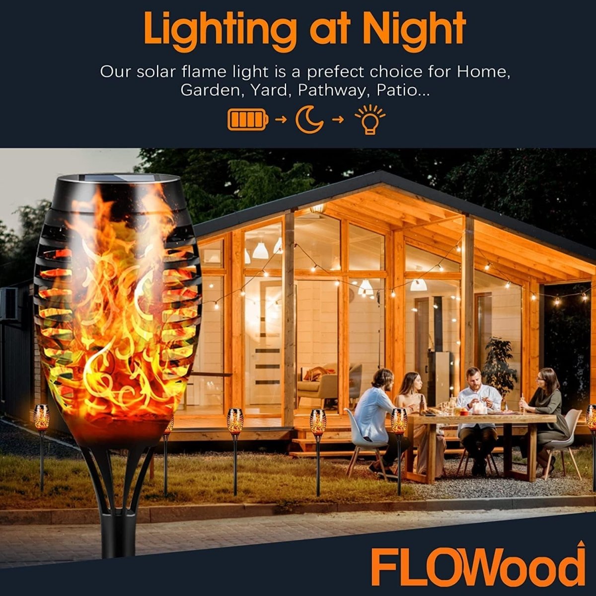 Outdoor Solar Garden Lights 6 - Pack 53 CM Tall Flickering Dancing Flame - Demuva