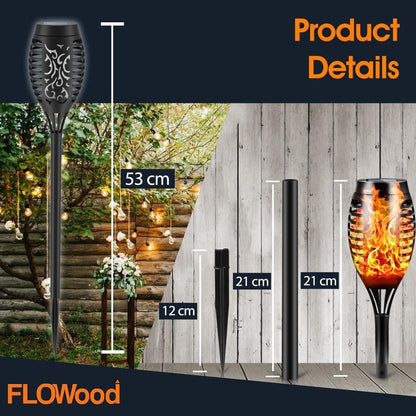 Outdoor Solar Garden Lights 6 - Pack 53 CM Tall Flickering Dancing Flame - Demuva