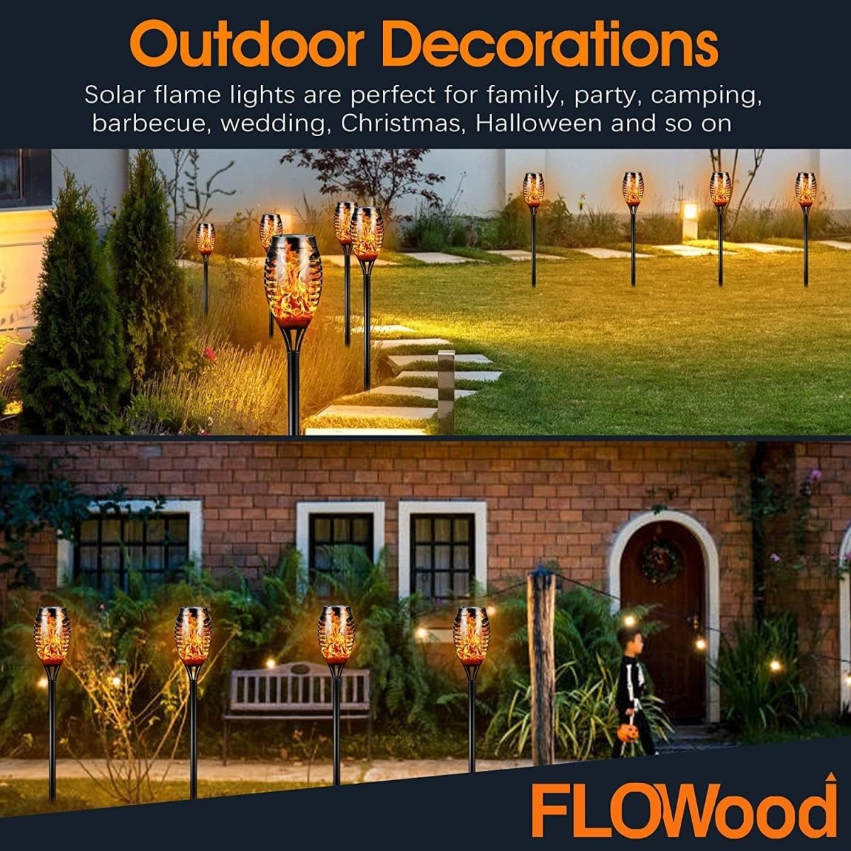 Outdoor Solar Garden Lights 6 - Pack 53 CM Tall Flickering Dancing Flame - Demuva