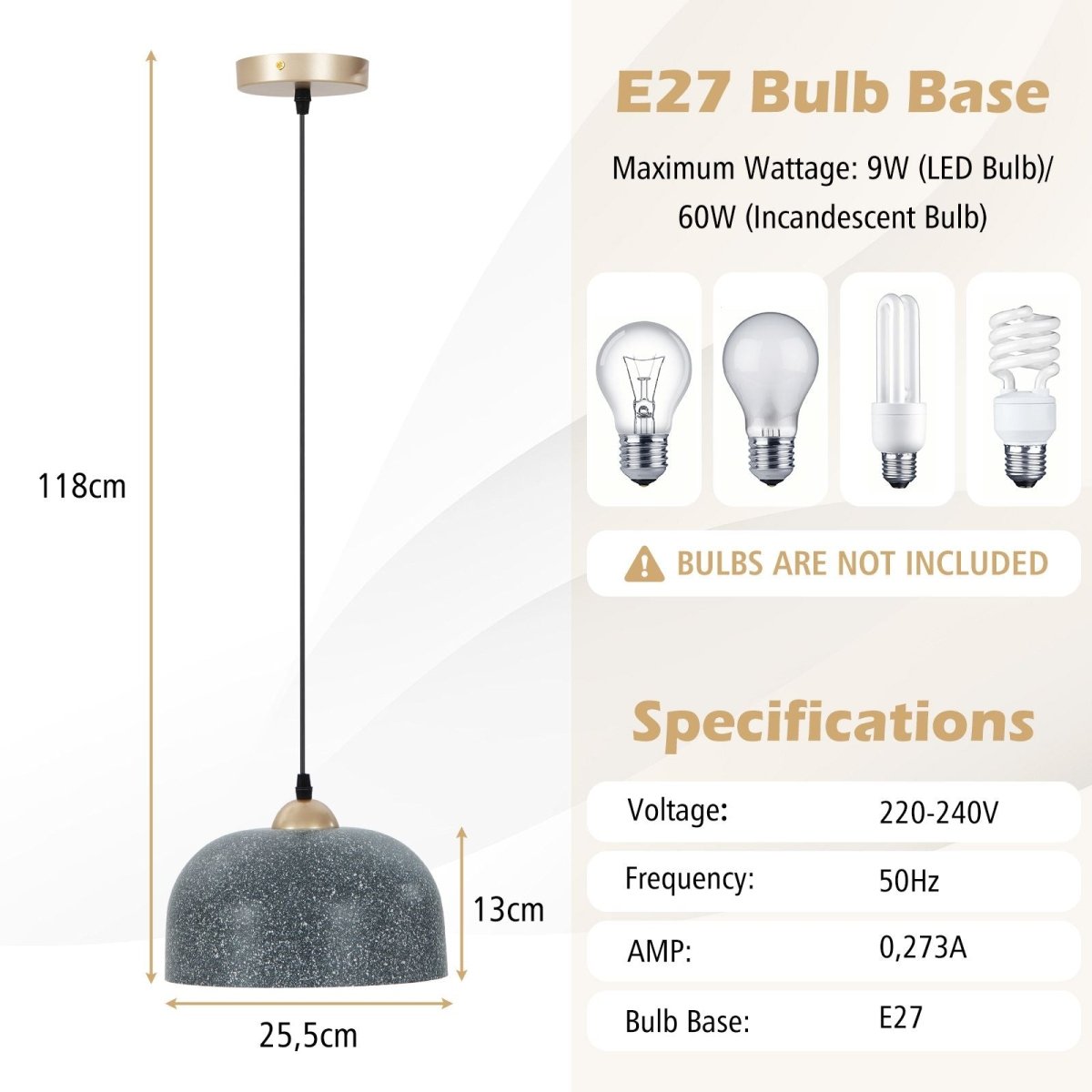 Pendant Light Fixture with Adjustable Hanging Cable and E27 Bulb Base - Demuva