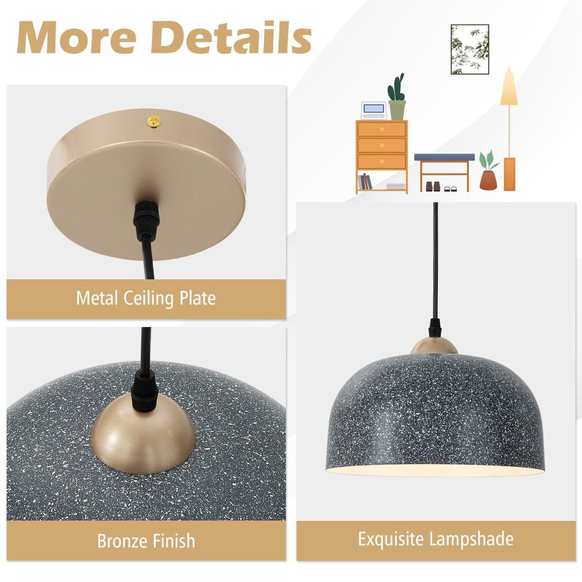 Pendant Light Fixture with Adjustable Hanging Cable and E27 Bulb Base - Demuva