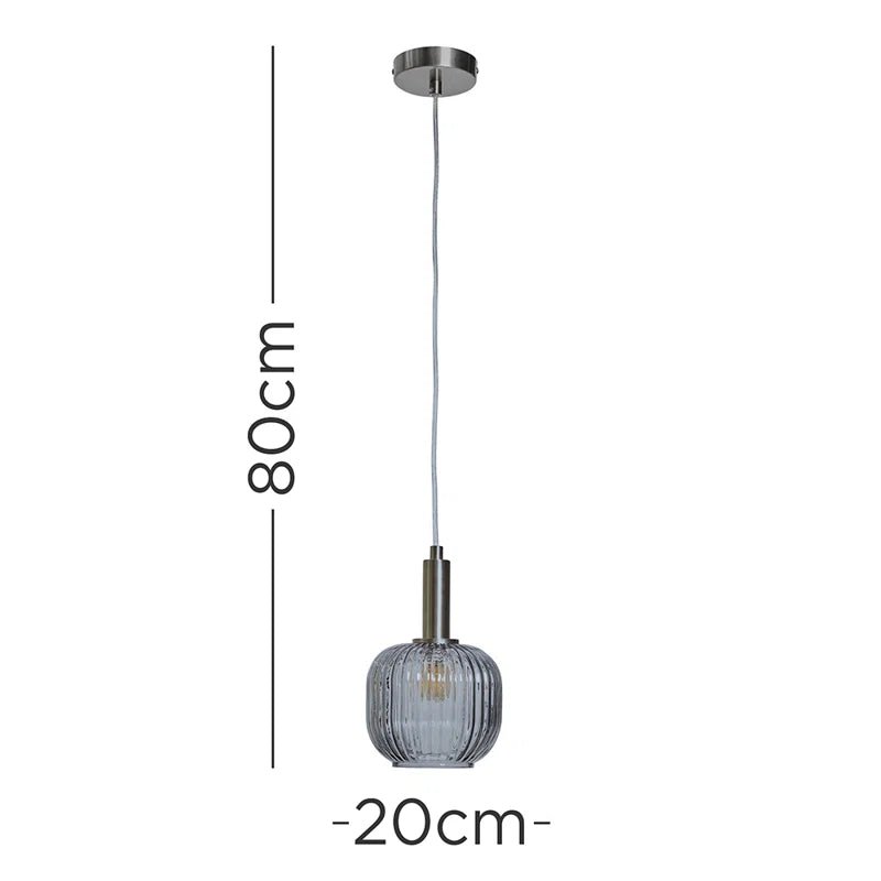Stylish Brushed Chrome Ceiling Light & Ribbed Smoked Glass Shade - Demuva