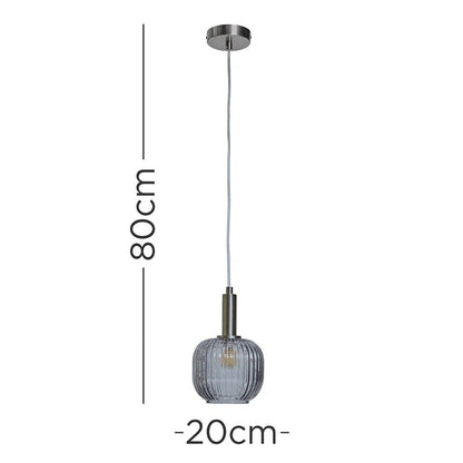 Stylish Brushed Chrome Ceiling Light & Ribbed Smoked Glass Shade - Demuva